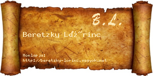 Beretzky Lőrinc névjegykártya